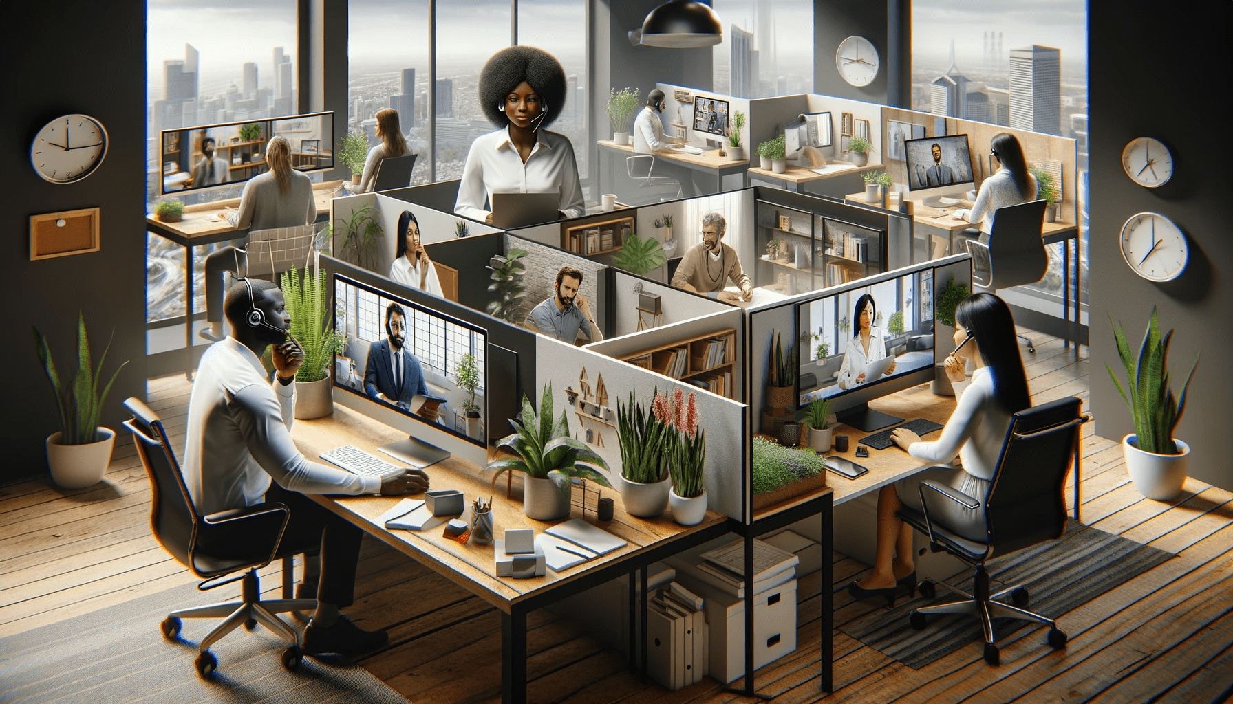 An image depicting remote workers in an office environment.