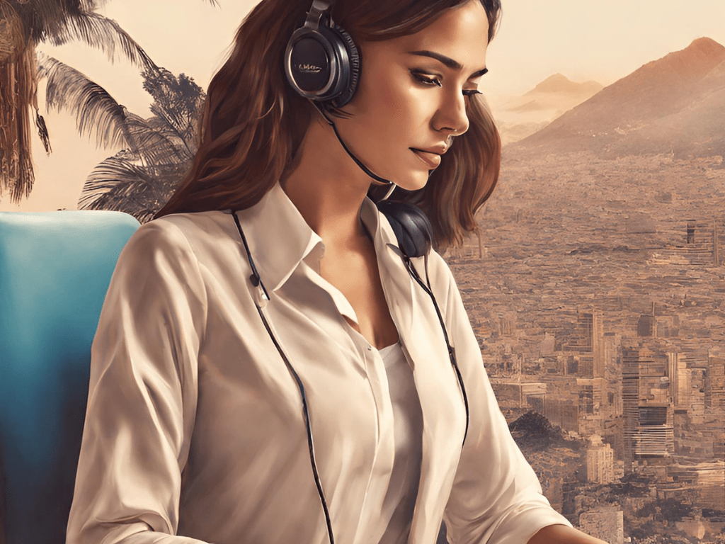 An image depicting an exmaple of clients in a remote work setting against the backdrop of Peru