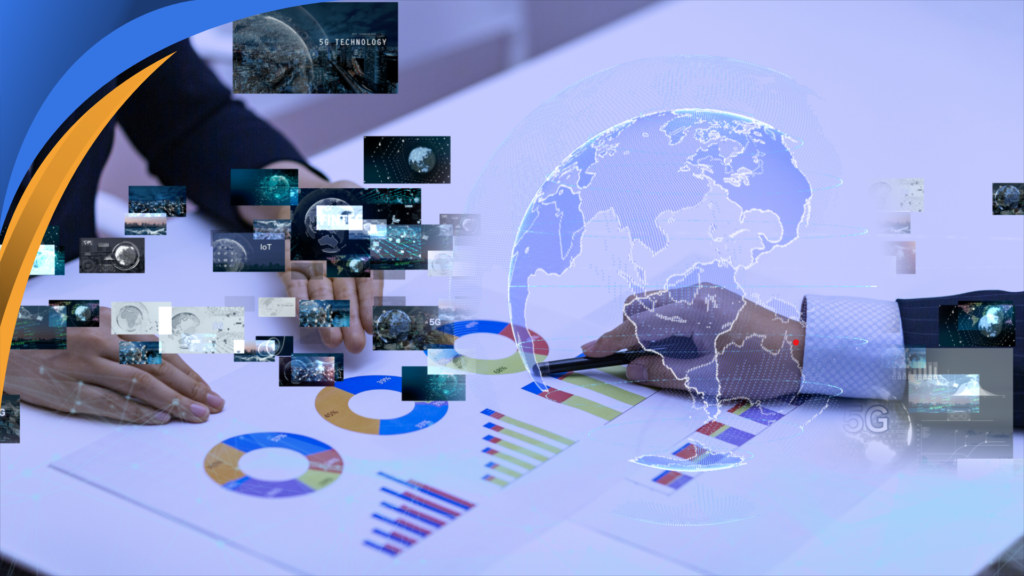 Business analysts reviewing AI-powered sales dashboards and charts