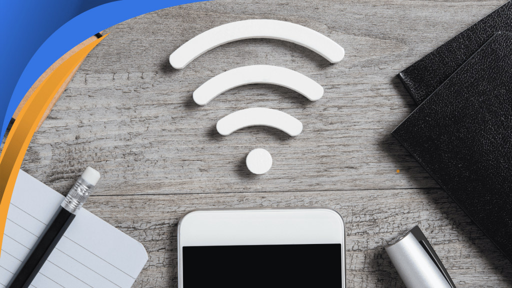 Wi-Fi symbol above a smartphone on a desk, representing stable internet for remote sales teams